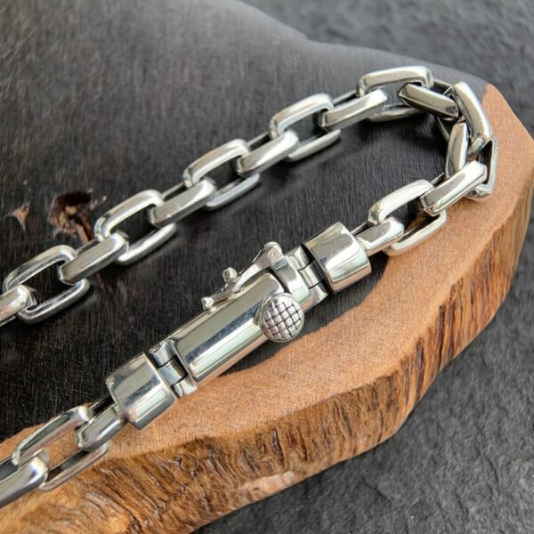 Men's Sterling Silver Rectangle Link Chain Bracelet - Image 2