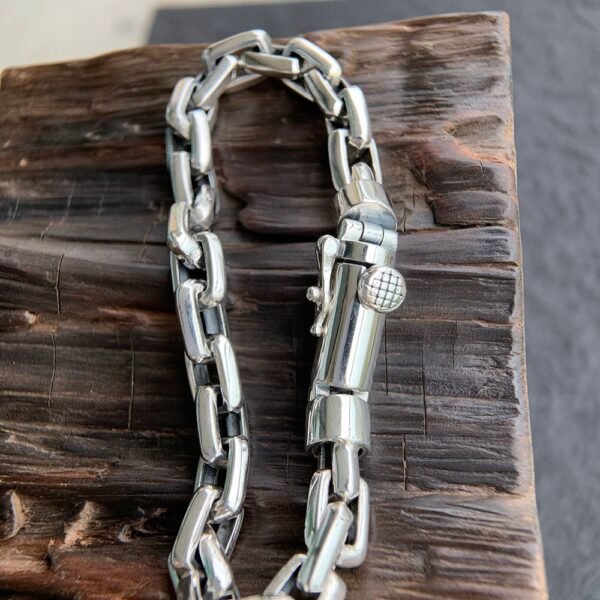 Men's Sterling Silver Rectangle Link Chain Bracelet - Image 3