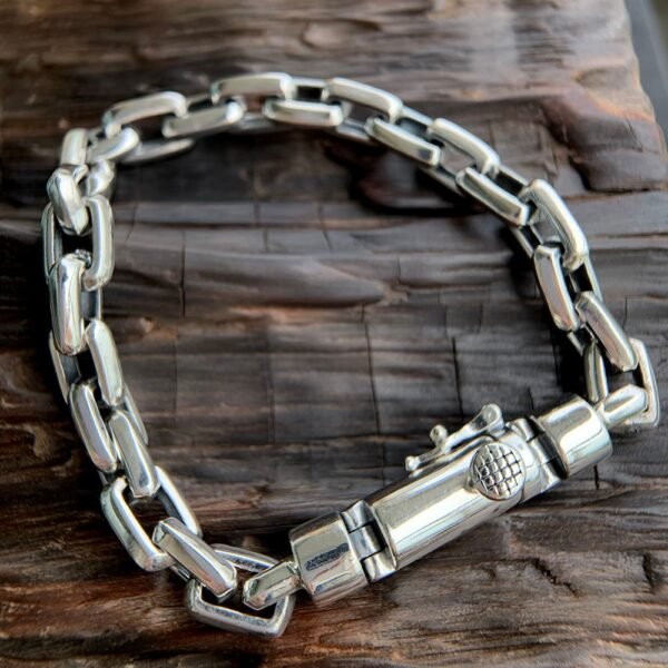 Men's Sterling Silver Rectangle Link Chain Bracelet - Image 4