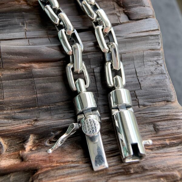 Men's Sterling Silver Rectangle Link Chain Bracelet - Image 5