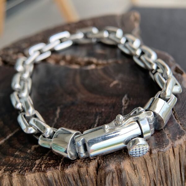 Men's Sterling Silver Rectangle Link Chain Bracelet - Image 6