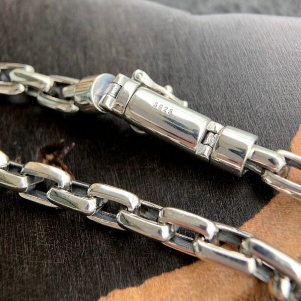Men's Sterling Silver Rectangle Link Chain Bracelet - Image 7
