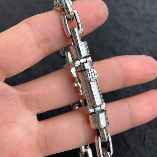 Men's Sterling Silver Rectangle Link Chain Bracelet - Image 8