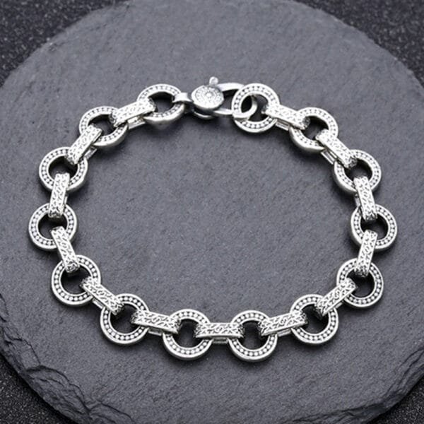 Men's Sterling Silver Rings Link Chain Bracelet - Image 3