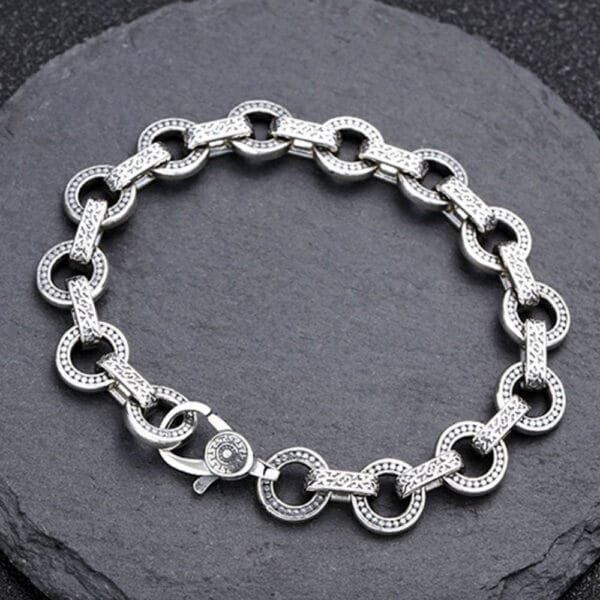 Men's Sterling Silver Rings Link Chain Bracelet - Image 4
