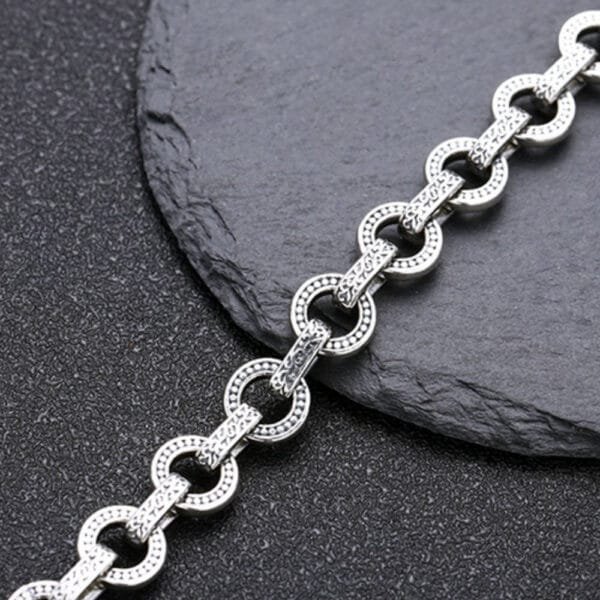 Men's Sterling Silver Rings Link Chain Bracelet - Image 5