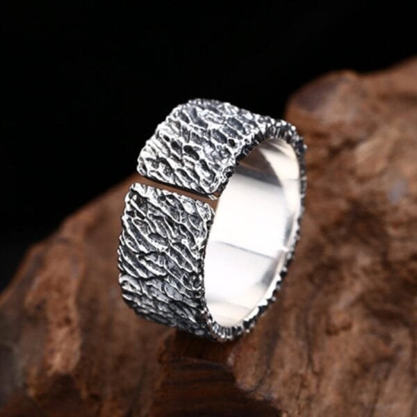 Men's Sterling Silver Rock Texture Ring - Image 2