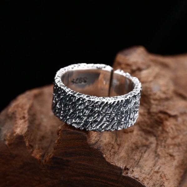 Men's Sterling Silver Rock Texture Ring - Image 3