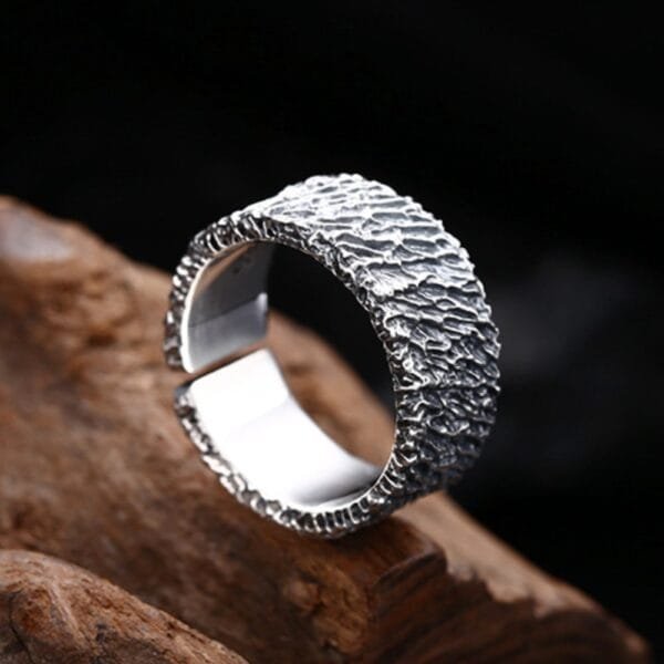 Men's Sterling Silver Rock Texture Ring - Image 4
