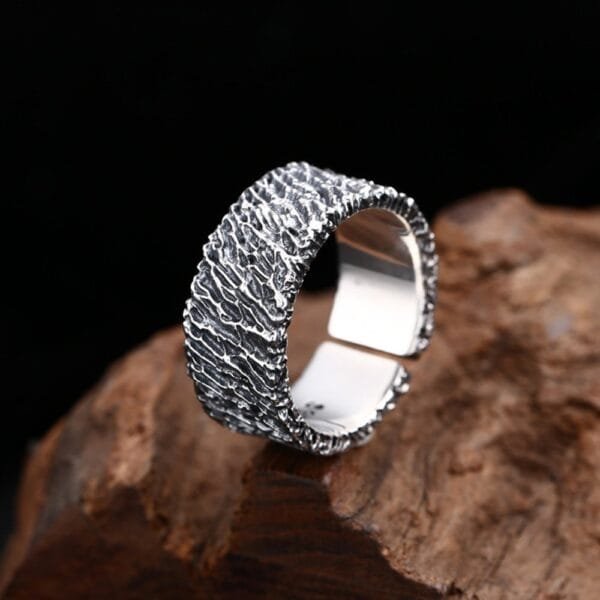 Men's Sterling Silver Rock Texture Ring - Image 5
