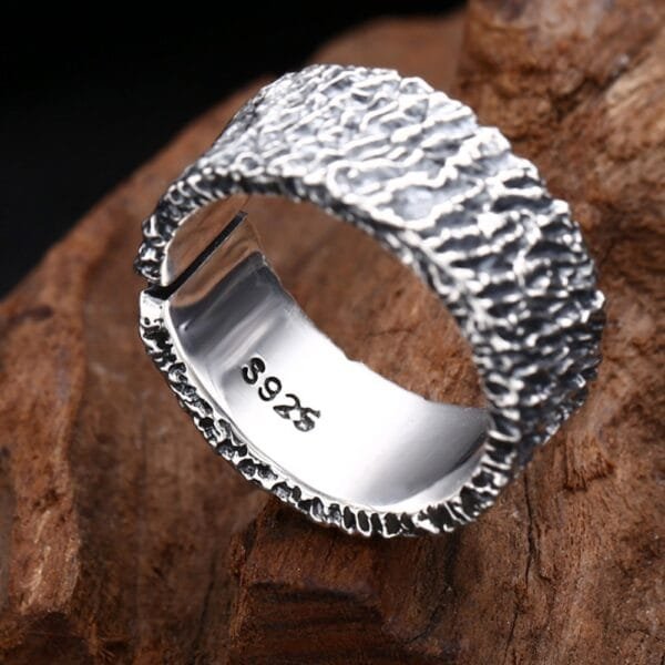 Men's Sterling Silver Rock Texture Ring - Image 6