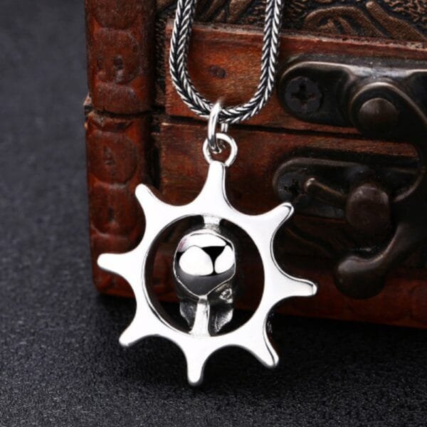 Men's Sterling Silver Rudder Skull Necklace - Image 3
