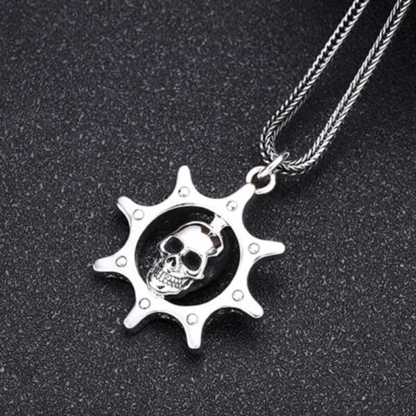 Men's Sterling Silver Rudder Skull Necklace - Image 4