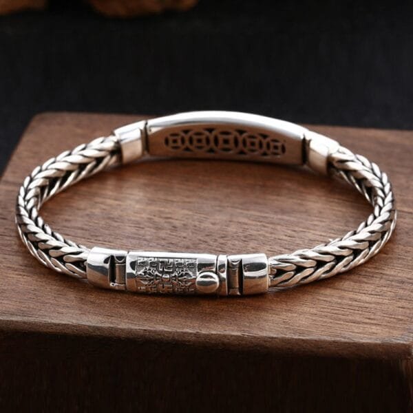 Men's Sterling Silver Six True Words Mantra Braided Bracelet - Image 2