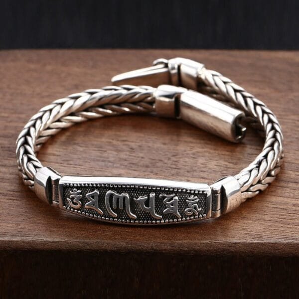 Men's Sterling Silver Six True Words Mantra Braided Bracelet - Image 4