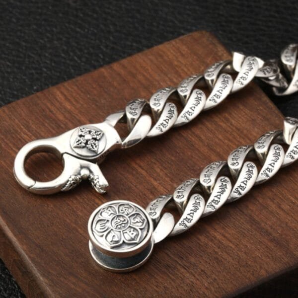 Men's Sterling Silver Six True Words Mantra Curb Chain Bracelet - Image 2