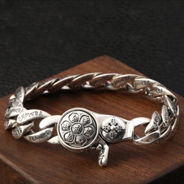 Men's Sterling Silver Six True Words Mantra Curb Chain Bracelet - Image 3