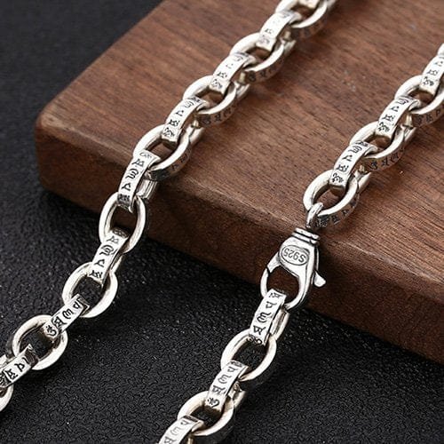 8.5mm Men's Sterling Silver Six True Words Mantra Oval Link Chain 20??-28??