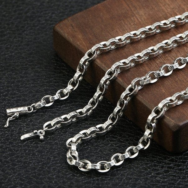 5 mm Men's Sterling Silver Six True Words Mantra Oval Link Chain 20??-30??