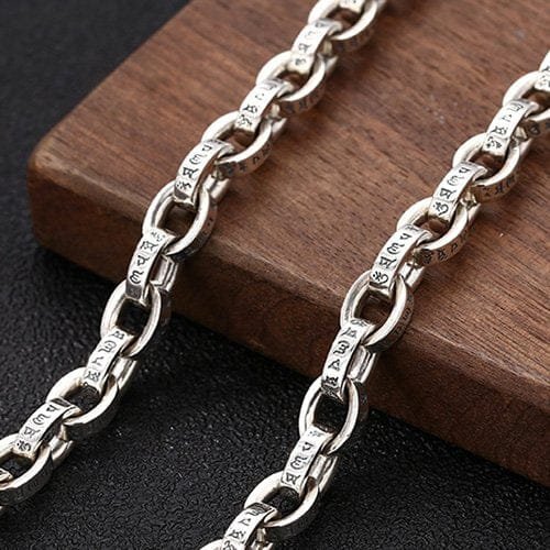 8.5mm Men's Sterling Silver Six True Words Mantra Oval Link Chain 20??-28?? - Image 4