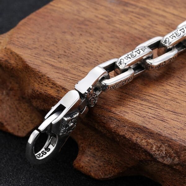 Men's Sterling Silver Six True Words Mantra Rectangle Link Chain Bracelet - Image 5