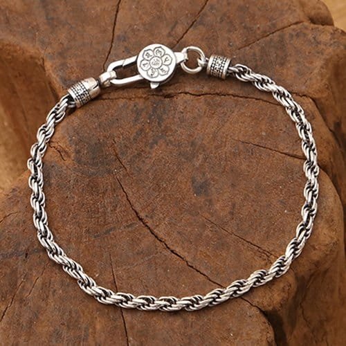 Men's Sterling Silver Six True Words Mantra Rope Chain Bracelet - Image 5