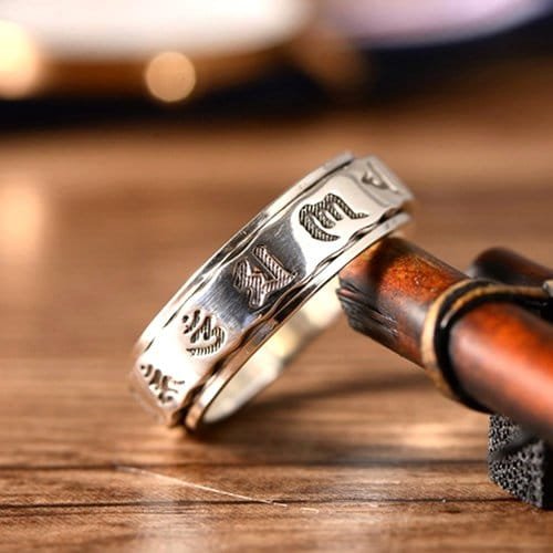 Men's Sterling Silver Six True Words Mantra Spinner Ring - Image 3