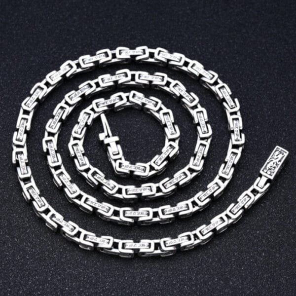 5 mm Men's Sterling Silver Six True Words Mantra Square Byzantine Chain 20??-26?? - Image 2