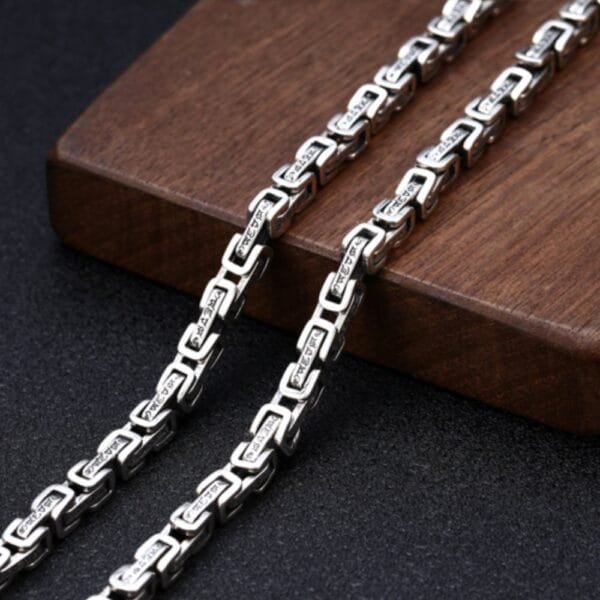 5 mm Men's Sterling Silver Six True Words Mantra Square Byzantine Chain 20??-26?? - Image 3