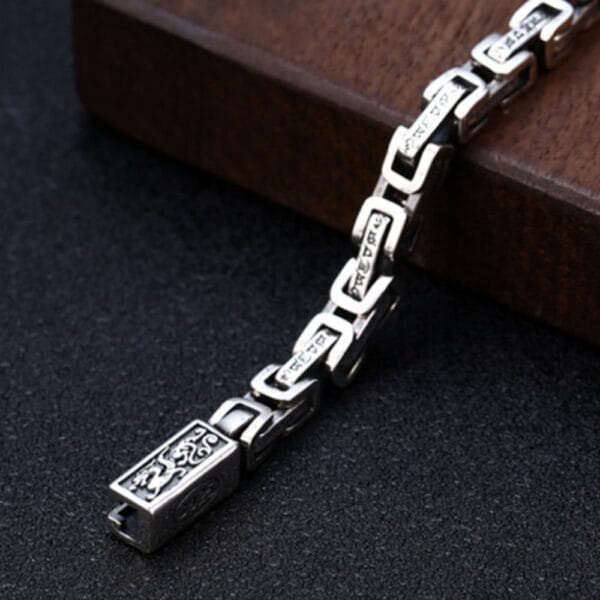 Men's Sterling Silver Six True Words Mantra Square Byzantine Chain Bracelet - Image 3