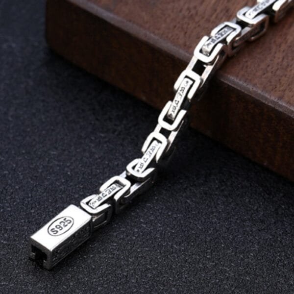 Men's Sterling Silver Six True Words Mantra Square Byzantine Chain Bracelet - Image 4