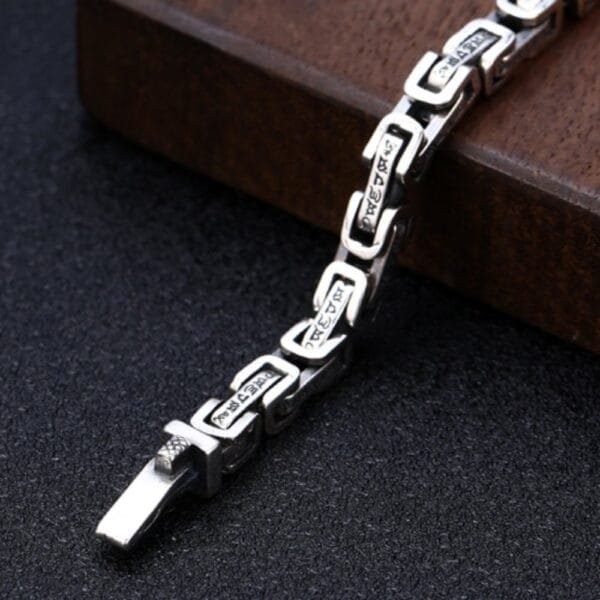 Men's Sterling Silver Six True Words Mantra Square Byzantine Chain Bracelet - Image 5