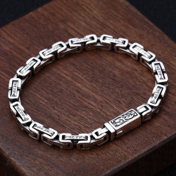 Men's Sterling Silver Six True Words Mantra Square Byzantine Chain Bracelet - Image 6