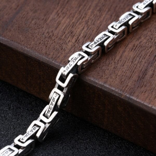 Men's Sterling Silver Six True Words Mantra Square Byzantine Chain Bracelet - Image 7