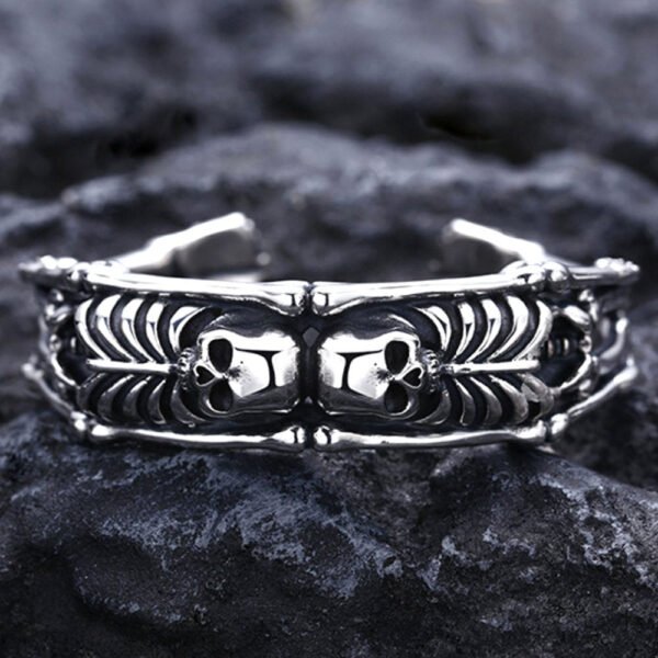 Men's Sterling Silver Skeletons Skull Cuff Bracelet - Image 3