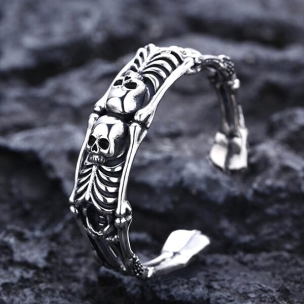 Men's Sterling Silver Skeletons Skull Cuff Bracelet - Image 4