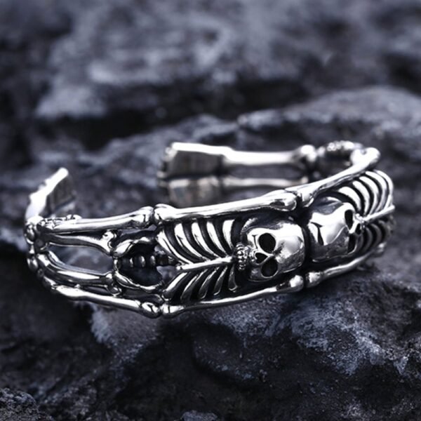 Men's Sterling Silver Skeletons Skull Cuff Bracelet - Image 5
