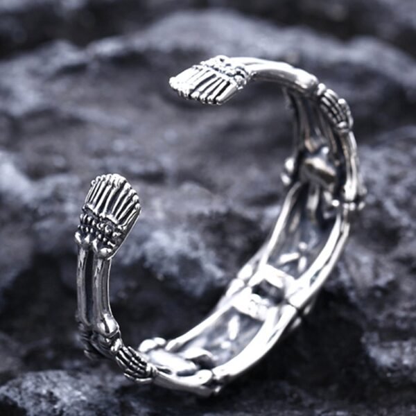 Men's Sterling Silver Skeletons Skull Cuff Bracelet - Image 6