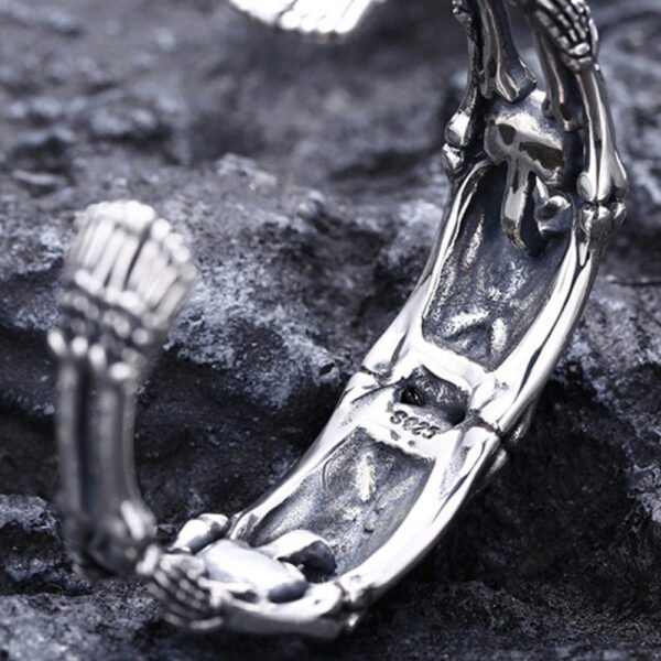 Men's Sterling Silver Skeletons Skull Cuff Bracelet - Image 7