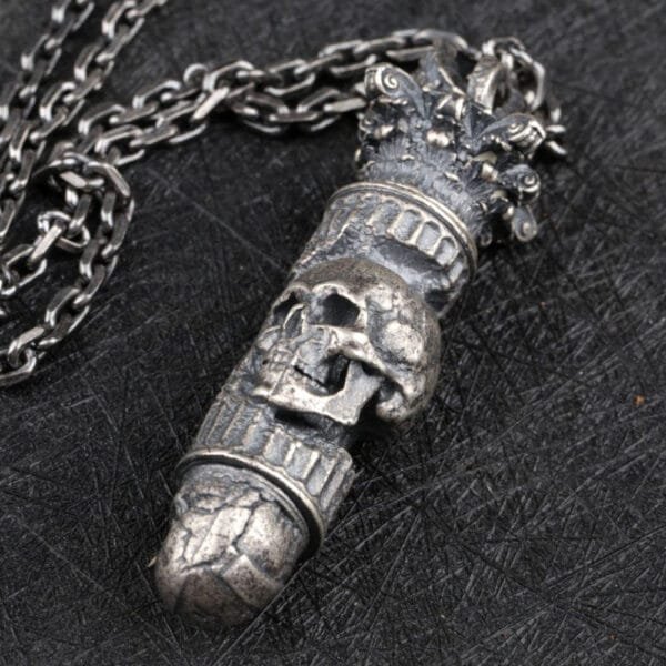 Men's Sterling Silver Skull Bullet Necklace - Image 3