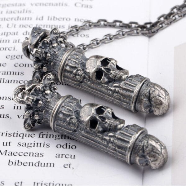 Men's Sterling Silver Skull Bullet Necklace - Image 4