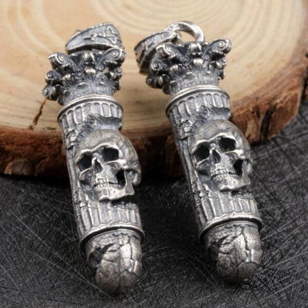 Men's Sterling Silver Skull Bullet Necklace - Image 5
