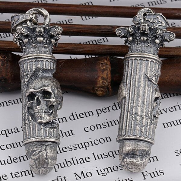 Men's Sterling Silver Skull Bullet Necklace - Image 6
