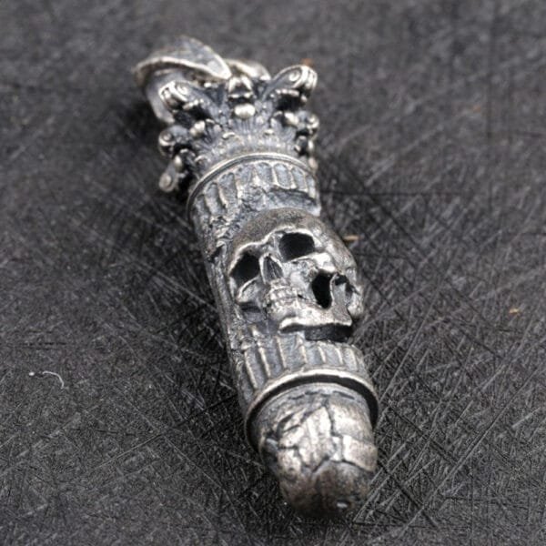 Men's Sterling Silver Skull Bullet Necklace - Image 7