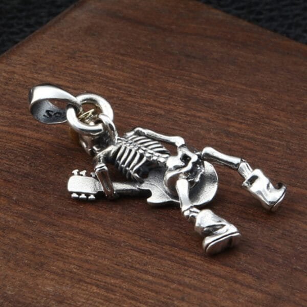 Men's Sterling Silver Skull Guitarist Pendant Necklace - Image 4