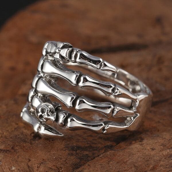 Men's Sterling Silver Skull Hand Ring - Image 2