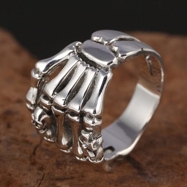 Men's Sterling Silver Skull Hand Ring - Image 3