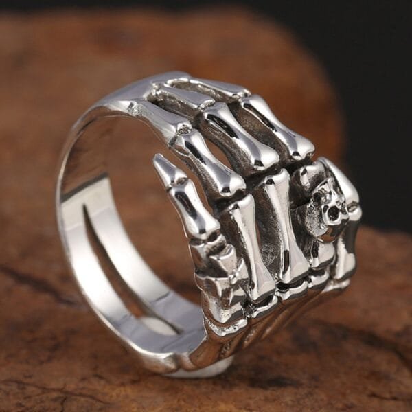 Men's Sterling Silver Skull Hand Ring - Image 4