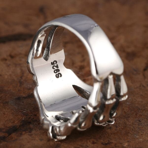 Men's Sterling Silver Skull Hand Ring - Image 5