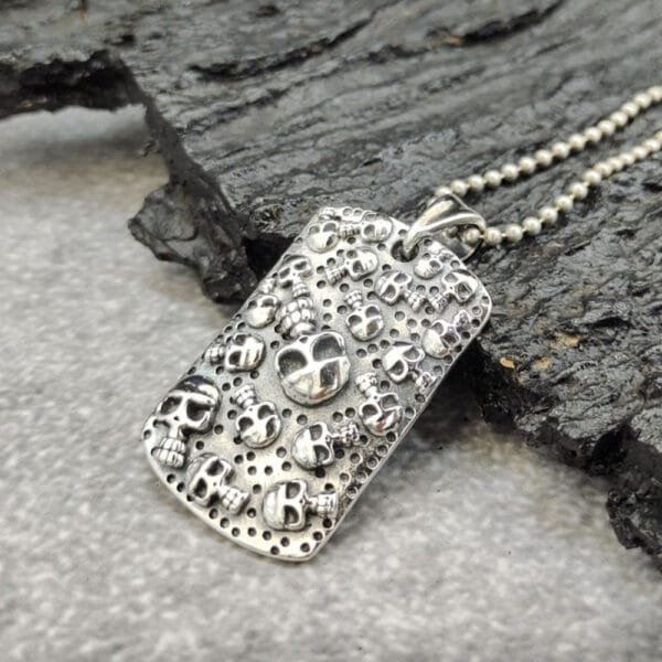 Men's Sterling Silver Skulls Tag Necklace - Image 2